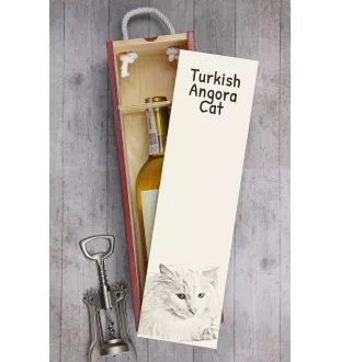 Chat Angora Turc - boîte à vin avec un chat, boîte à alcool avec une illustration, boîte personnalisée pour cadeau de la marque Art-Dog