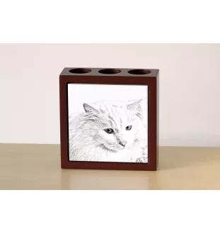Turkish Angora Cat - pen holder with a cat, desk organizer with a print, personalized desk decoration by Art-Dog brand