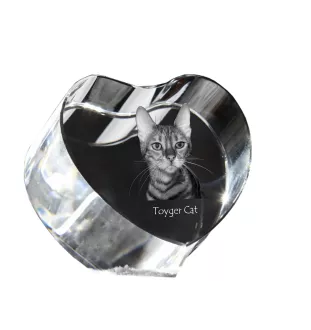 Toyger Cat - crystal clock with a picture of a cat, heart-shaped shelf clock, personalized standing clock by Art-Dog brand