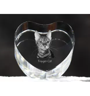 Toyger Cat - crystal clock with a picture of a cat, heart-shaped shelf clock, personalized standing clock by Art-Dog brand