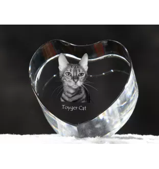 Toyger Cat - crystal clock with a picture of a cat, heart-shaped shelf clock, personalized standing clock by Art-Dog brand