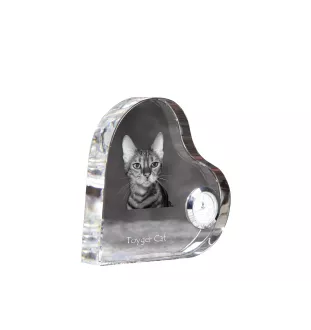 Toyger Cat - crystal clock with a picture of a cat, heart-shaped shelf clock, personalized standing clock by Art-Dog brand