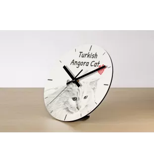 Turkish Angora Cat - wall clock with a cat, shelf clock with a print, personalized home decoration from the Art-Dog brand