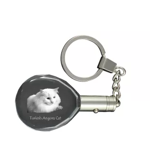 Türkisch Angorakatze - Fob with cat photo, crystal key ring in gift box, unique gift by Art-Dog brand
