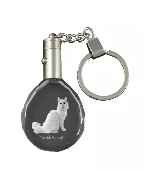 Türkisch Van Katze - Fob with cat photo, crystal key ring in gift box, unique gift by Art-Dog brand