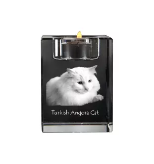 Turkish Angora - Candle holder with cat photo, crystal tealight holder, personalised gift by Art-Dog brand