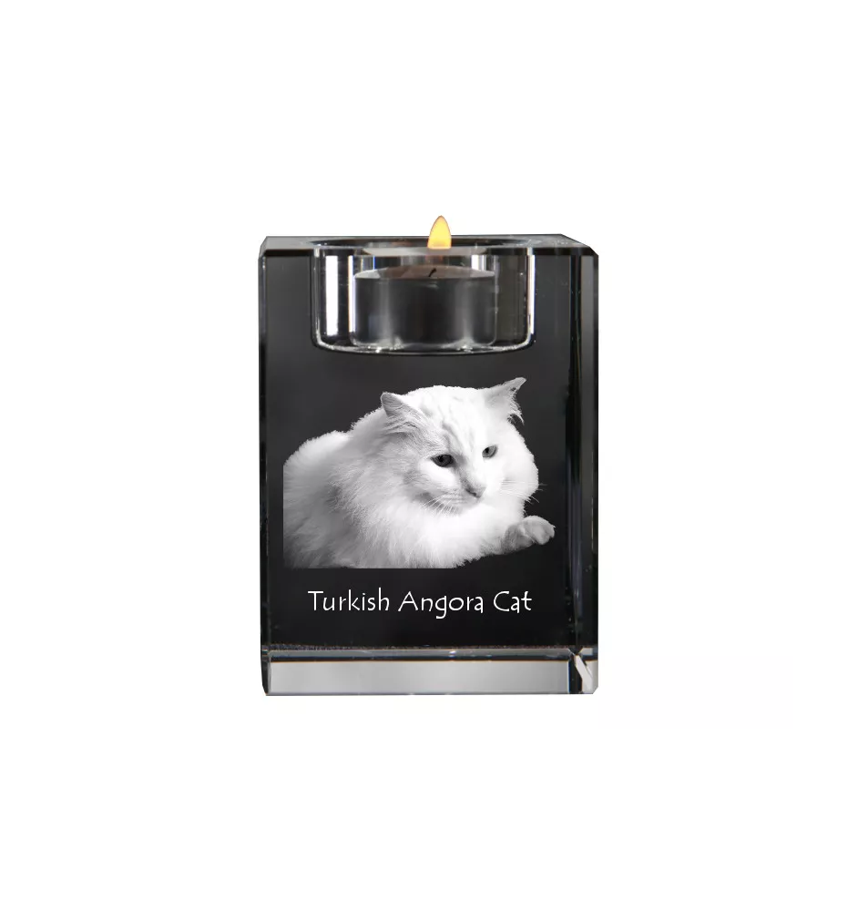 Turkish Angora - Candle holder with cat photo, crystal tealight holder, personalised gift by Art-Dog brand