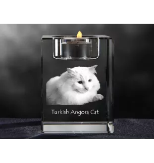 Turkish Angora - Candle holder with cat photo, crystal tealight holder, personalised gift by Art-Dog brand