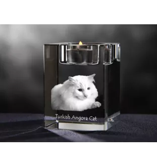 Türkisch Angora - Kerzenhalter mit Katzenfoto, Teelichthalter aus Kristall, personalisiertes Geschenk der Marke Art-Dog