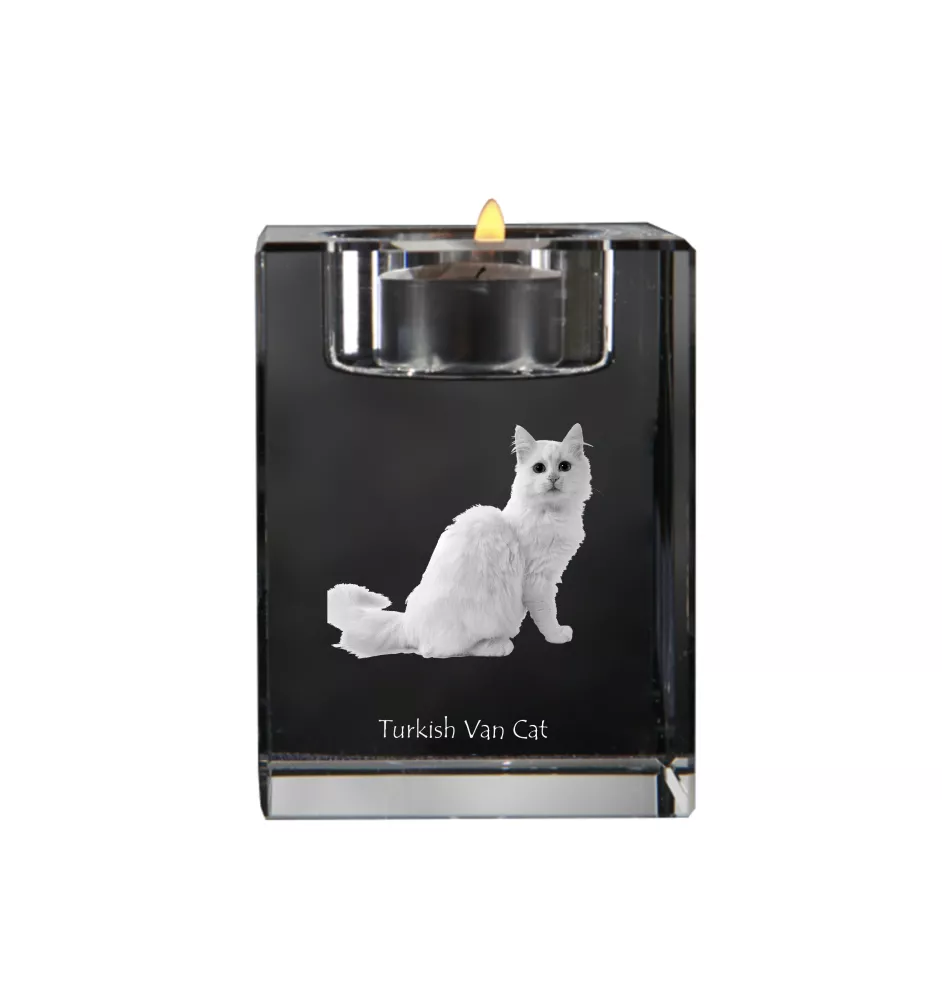 Türkisch Van - Kerzenhalter mit Katzenfoto, Teelichthalter aus Kristall, personalisiertes Geschenk der Marke Art-Dog
