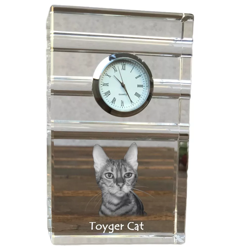 Toyger Katze - Glasuhr mit Foto, Katzenfoto im Kristall, personalisierte Standuhr für das Büro der Marke Art-Dog
