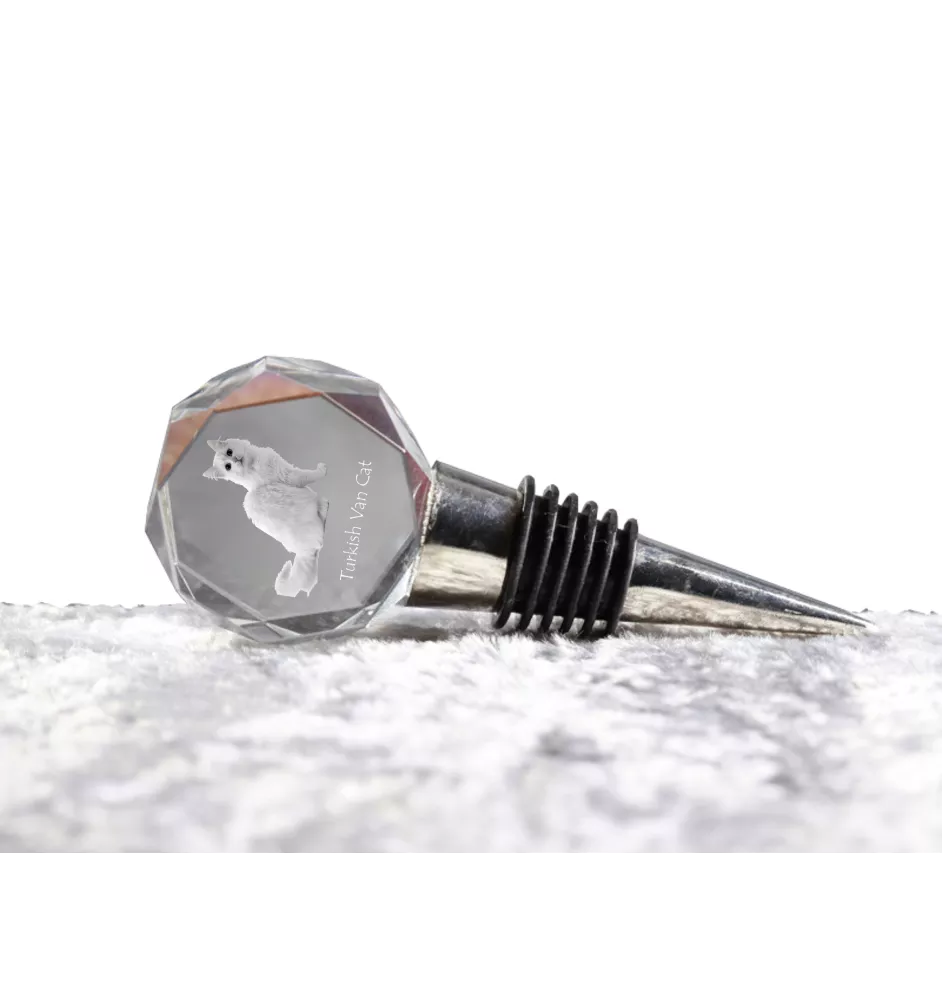 Turkish Van Cat - Bottle stopper, crystal wine stopper with cat photo, personalised gift for bartender by Art-Dog brand