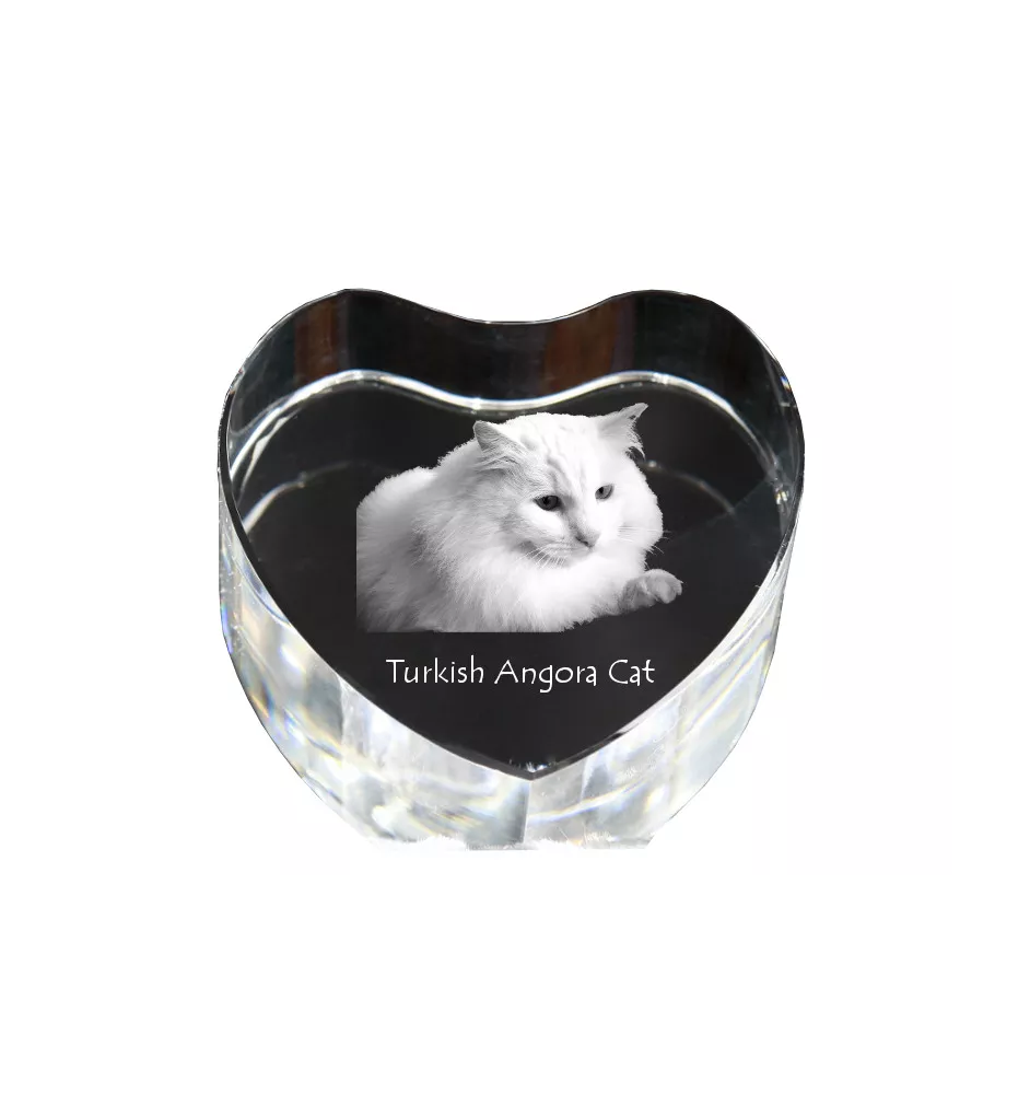 Turkish Angora Cat - crystal clock with a picture of a cat, heart-shaped shelf clock, personalized standing clock by Art-Dog brand