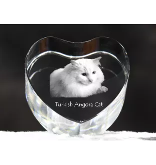 Turkish Angora Cat - crystal clock with a picture of a cat, heart-shaped shelf clock, personalized standing clock by Art-Dog brand