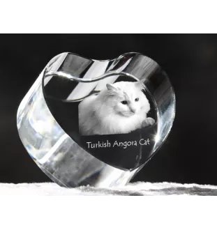 Turkish Angora Cat - crystal clock with a picture of a cat, heart-shaped shelf clock, personalized standing clock by Art-Dog brand