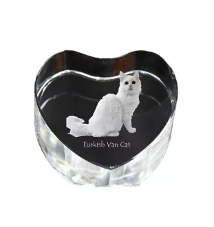 Turkish Van Cat - crystal clock with a picture of a cat, heart-shaped shelf clock, personalized standing clock by Art-Dog brand