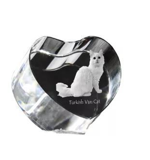 Turkish Van Cat - crystal clock with a picture of a cat, heart-shaped shelf clock, personalized standing clock by Art-Dog brand
