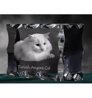 Türkisch Angorakatze - Kristall mit Katzenbild, Glasstatuette mit Bild, einzigartiger Bilderrahmen der Marke Art-Dog