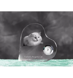 Türkisch Angorakatze - Kristalluhr mit Katzenbild, Herzregal-Uhr, personalisierte Standuhr von Art-Dog.