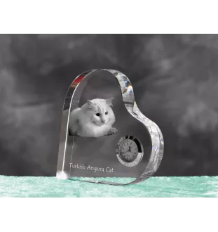 Türkisch Angorakatze - Kristalluhr mit Katzenbild, Herzregal-Uhr, personalisierte Standuhr von Art-Dog.