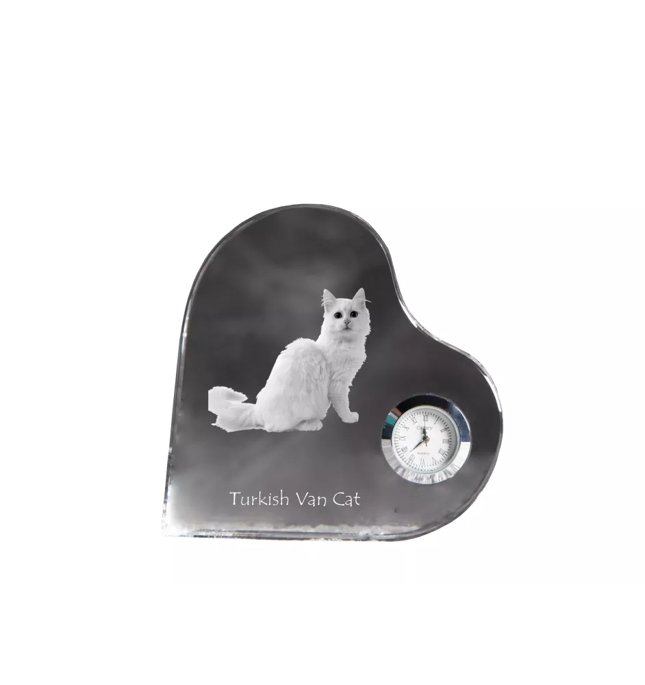 Türkisch Van Katze - Kristalluhr mit Katzenbild, Herzregal-Uhr, personalisierte Standuhr von Art-Dog.