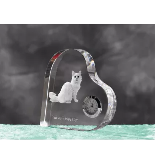 Türkisch Van Katze - Kristalluhr mit Katzenbild, Herzregal-Uhr, personalisierte Standuhr von Art-Dog.
