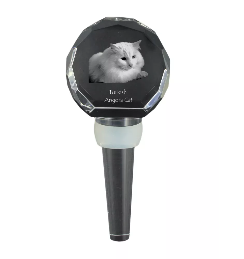 Chat Angora Turc - Bouchon de bouteille en cristal avec chat, bouchon de vin unique avec photo, cadeau personnalisé pour sommelier par la marque Art-Dog