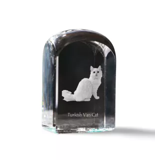 Turkish Van Cat - crystal cube with a photo, photo of a cat in crystal, cubic paperweight from Art-Dog brand