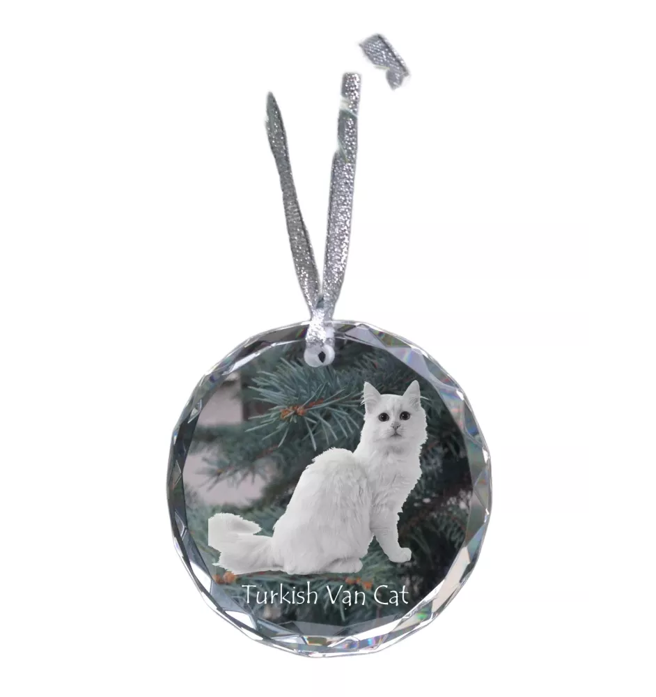 Turkish Van Cat - crystal bauble with a photo, photo of a cat in crystal, personalized Christmas tree ornament by Art-Dog brand