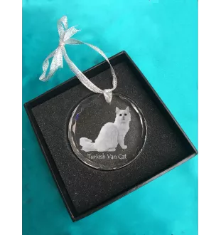Chat turc de Van - boule de Noël en cristal avec une photo, photo d'un chat dans le cristal, décoration personnalisée pour sapin de Noël de la marque Art-Dog