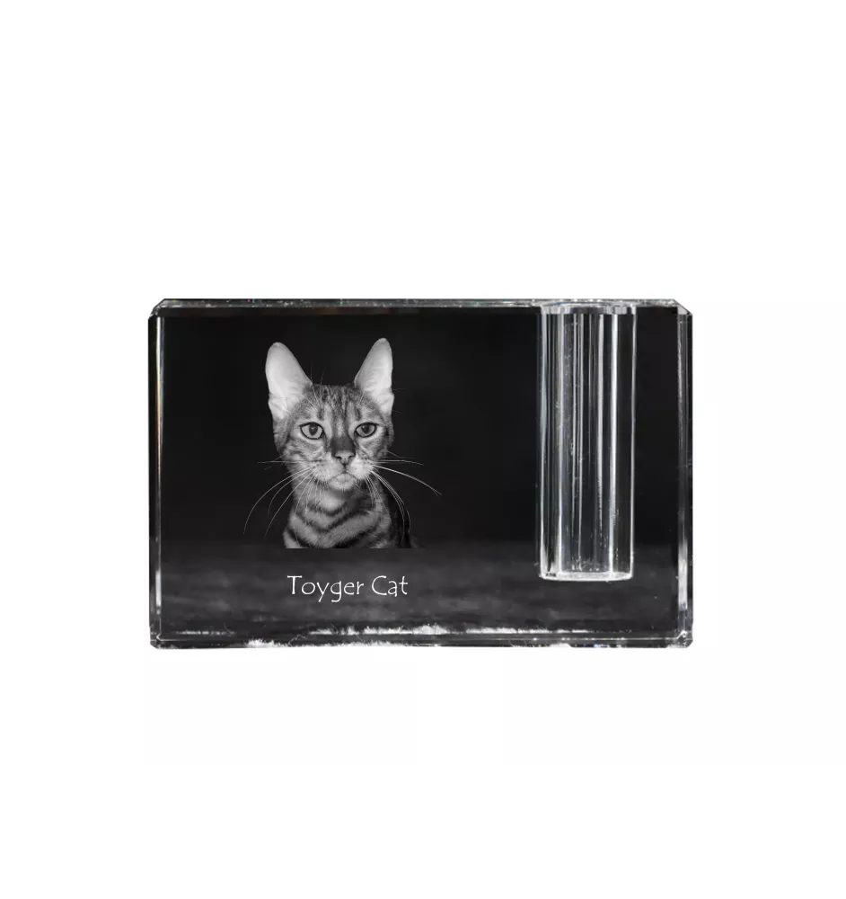 Chat Toyger - Porte-stylos, organiseur en cristal avec photo de chat, décoration de bureau unique par la marque Art-Dog