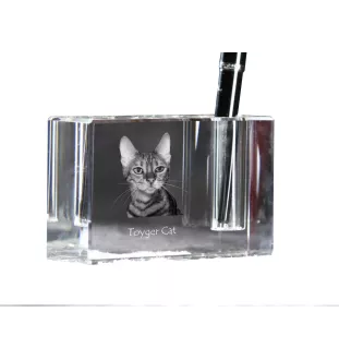 Toyger Katze - Stifthalter, Kristallorganizer mit Katzenfoto, einzigartige Schreibtischdekoration der Marke Art-Dog