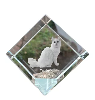 Türkisch Van Katze - Kristallwürfel mit Katzenbild, Pferdebild im Kristall, sechseckiger Papierclip von der Marke Art-Dog