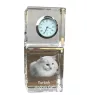 Turkish Angora Cat - crystal clock with a photo, photo of a cat in crystal, personalized desk clock by Art-Dog brand