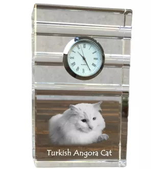 Chat Angora Turc - une horloge en verre avec une photo, une photo de chat dans un cristal, une horloge de bureau personnalisée de la marque Art-Dog