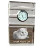 Türkisch Angorakatze - Glasuhr mit Foto, Katzenfoto im Kristall, personalisierte Standuhr für das Büro der Marke Art-Dog