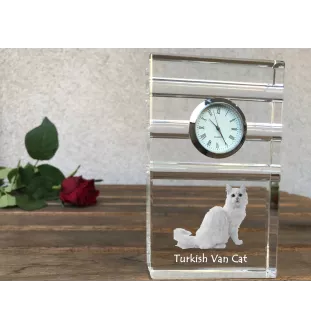 Chat turc de Van - une horloge en verre avec une photo, une photo de chat dans un cristal, une horloge de bureau personnalisée de la marque Art-Dog