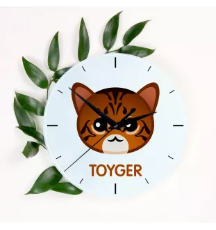 Toyger - MDF-Uhr mit Grafik und Logo der Marke Art-Dog