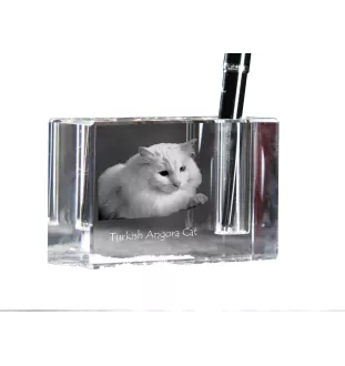 Turkish Angora Cat - Pen stand, crystal organiser with cat photo, unique desk decoration by Art-Dog brand