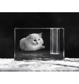 Turkish Angora Cat - Pen stand, crystal organiser with cat photo, unique desk decoration by Art-Dog brand