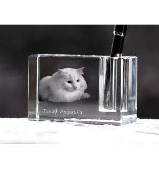 Türkisch Angorakatze - Stifthalter, Kristallorganizer mit Katzenfoto, einzigartige Schreibtischdekoration der Marke Art-Dog