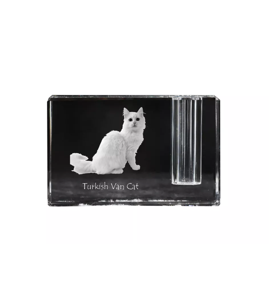 Türkisch Van Katze - Stifthalter, Kristallorganizer mit Katzenfoto, einzigartige Schreibtischdekoration der Marke Art-Dog