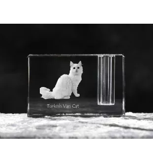 Chat turc de Van - Porte-stylos, organiseur en cristal avec photo de chat, décoration de bureau unique par la marque Art-Dog