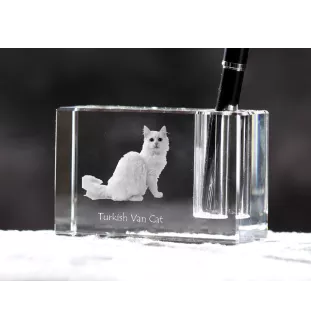 Chat turc de Van - Porte-stylos, organiseur en cristal avec photo de chat, décoration de bureau unique par la marque Art-Dog