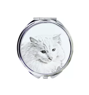 Türkisch Angorakatze - Taschenspiegel mit Katze, personalisierter Taschenspiegel, kompakter Spiegel mit Art-Dog-Logo