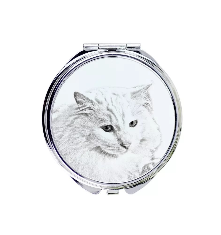 Türkisch Angorakatze - Taschenspiegel mit Katze, personalisierter Taschenspiegel, kompakter Spiegel mit Art-Dog-Logo