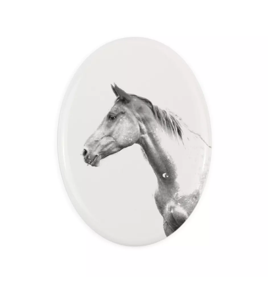 Akhal-Teke - commemorative plaque with a photo of a horse, tombstone plaque with a print, personalized oval plaque by Art-Dog brand