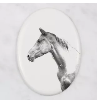 Akhal-Teke - commemorative plaque with a photo of a horse, tombstone plaque with a print, personalized oval plaque by Art-Dog brand