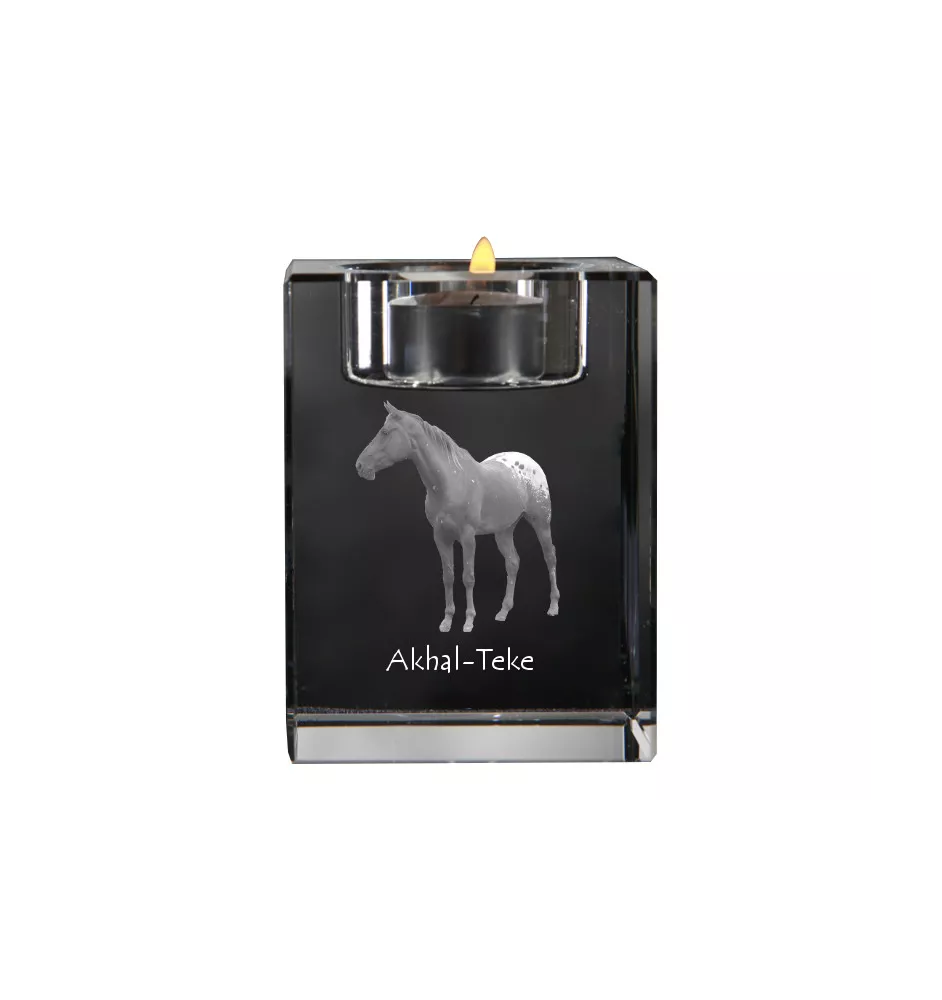 Akhal-Teke - Candle holder with picture of a horse, crystal tealight holder, personalised gift by Art-Dog brand