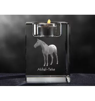 Akhal-Teke - Candle holder with picture of a horse, crystal tealight holder, personalised gift by Art-Dog brand